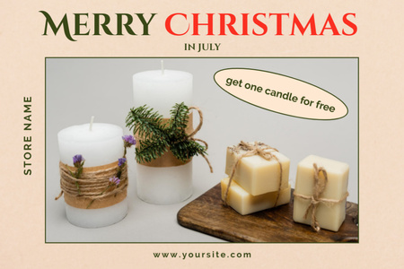 Home Decor Offer with Candles for Christmas in July Postcard 4x6in Design Template