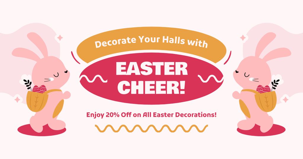 Designvorlage Easter Discount Ad with Cute Pink Bunnies für Facebook AD
