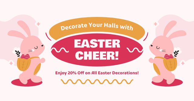 Easter Discount Ad with Cute Pink Bunnies Facebook AD Design Template