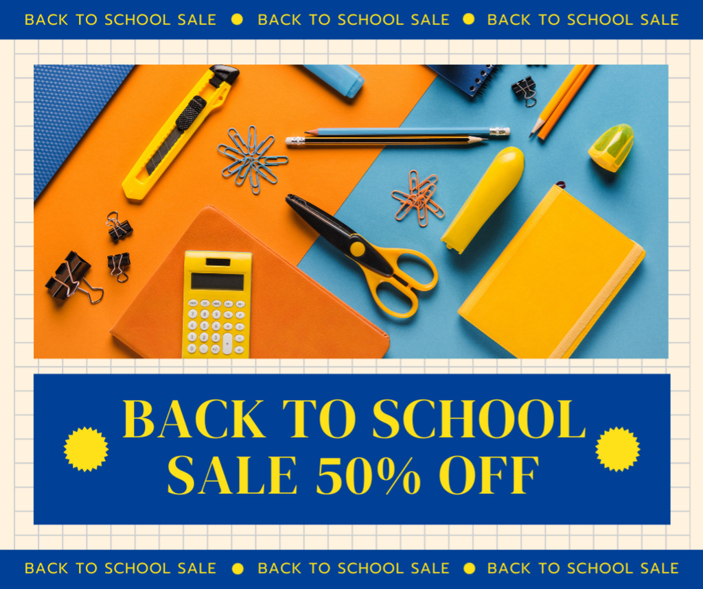 Orange School Stationery Sale Announcement Facebook Design Template