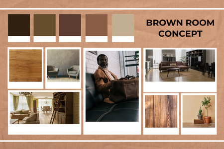 Brown Room Design Concept Mood Board Πρότυπο σχεδίασης