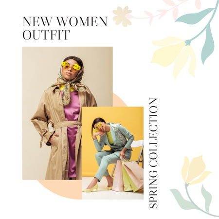 春コレクションの新作女性服広告 Instagramデザインテンプレート