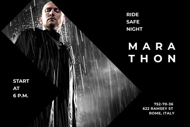 Marathon Movie Announcement with Bald Man in Coat Flyer 4x6in Horizontalデザインテンプレート