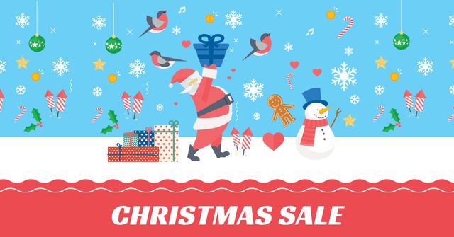 Christmas Sale with Snowman and Santa Facebook ADデザインテンプレート