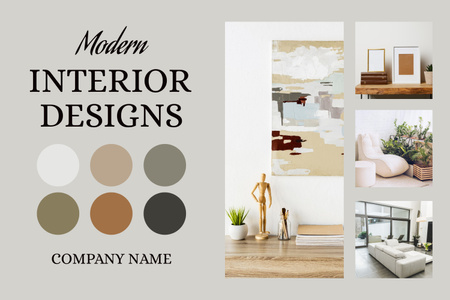 Modern Interior Designs in Grey and Beige Mood Board Πρότυπο σχεδίασης