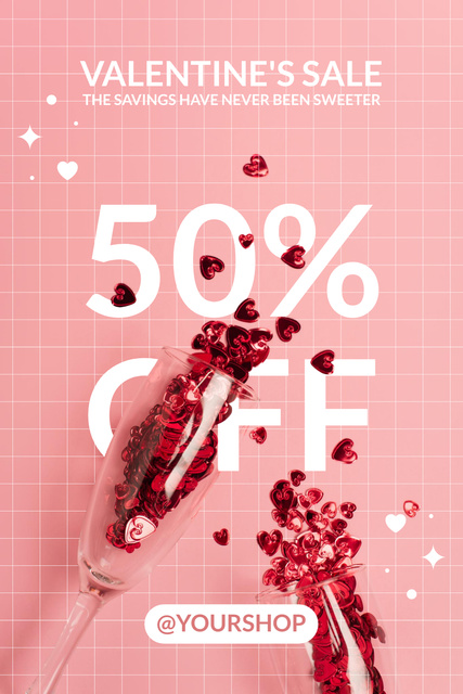 Discount Offer for Valentine's Day with Beautiful Glasses Pinterestデザインテンプレート
