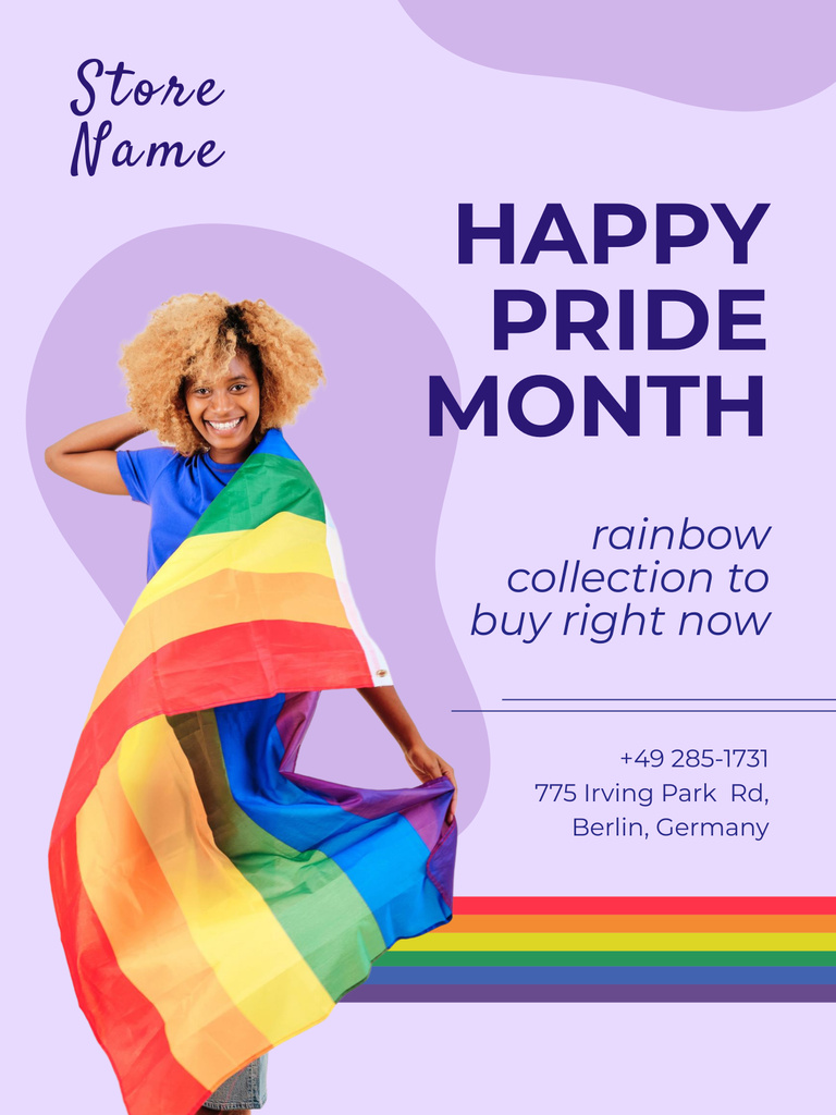 LGBT Shop Ad with Woman in Pride Flag Poster 36x48in Design Template