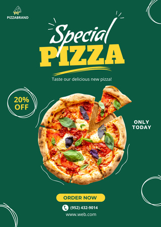Ontwerpsjabloon van Poster van Speciale aanbieding voor pizza op groen