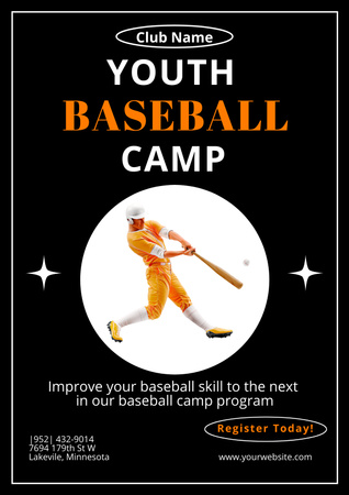 Youth Baseball Camp Advertising Poster Design Template