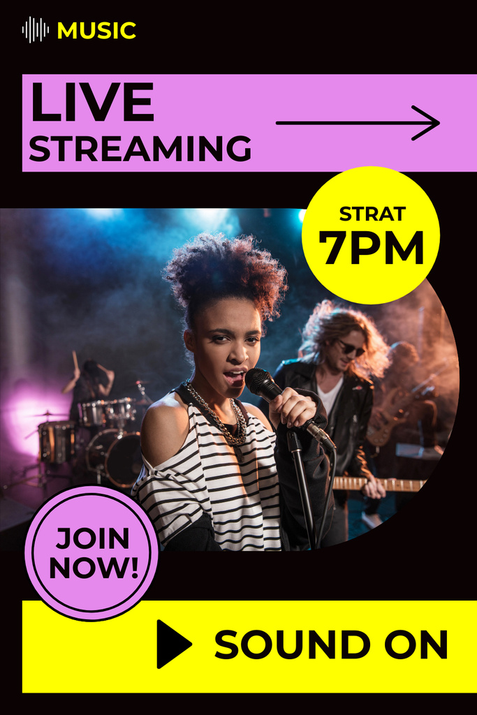 Designvorlage Live Streaming Announcement with African American Singer für Pinterest