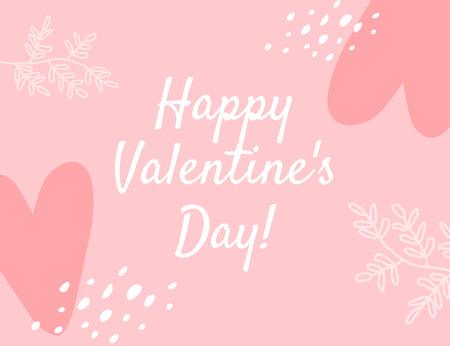 Valentine's Day Wishes with Doodle Illustration on Pink Thank You Card 5.5x4in Horizontal Šablona návrhu