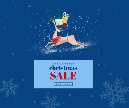 Christmas Sale Offer Reindeer in Glass Ball Facebook Design Template