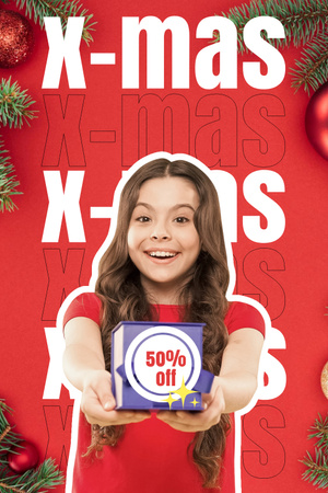 Xmas Promo with Cheerful Little Girl Pinterest Design Template