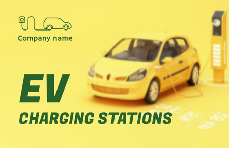 Electric Car on Charging Station Business Card 85x55mm Design Template