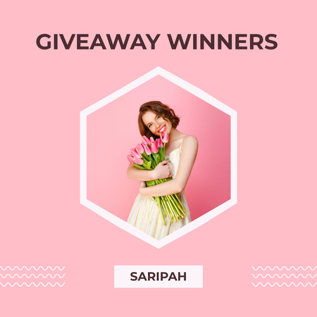 Giveaway Ad with Happy Woman with Flowers Instagram Design Template