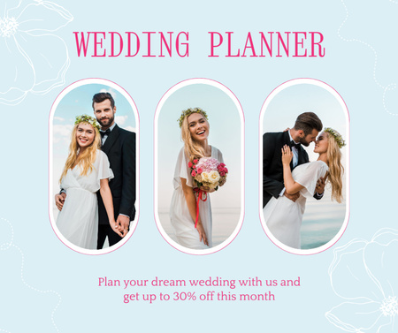 Ontwerpsjabloon van Facebook van Wedding Planner Offer with Happy Young Couple