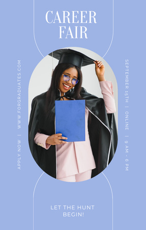 Platilla de diseño Graduate Career Fair Announcement In Violet with Cheerful Student Invitation 4.6x7.2in