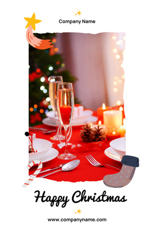 Joyous Christmas Congrats with Festive Champagne In Glasses Postcard 4x6in Vertical Design Template