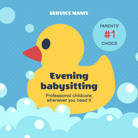 Designvorlage Abendlicher Babysitterdienst mit Cute Duck für Instagram