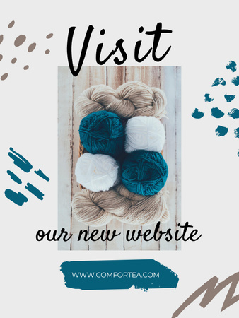 Plantilla de diseño de Anuncio de sitio web con coloridas madejas de lana Poster US 