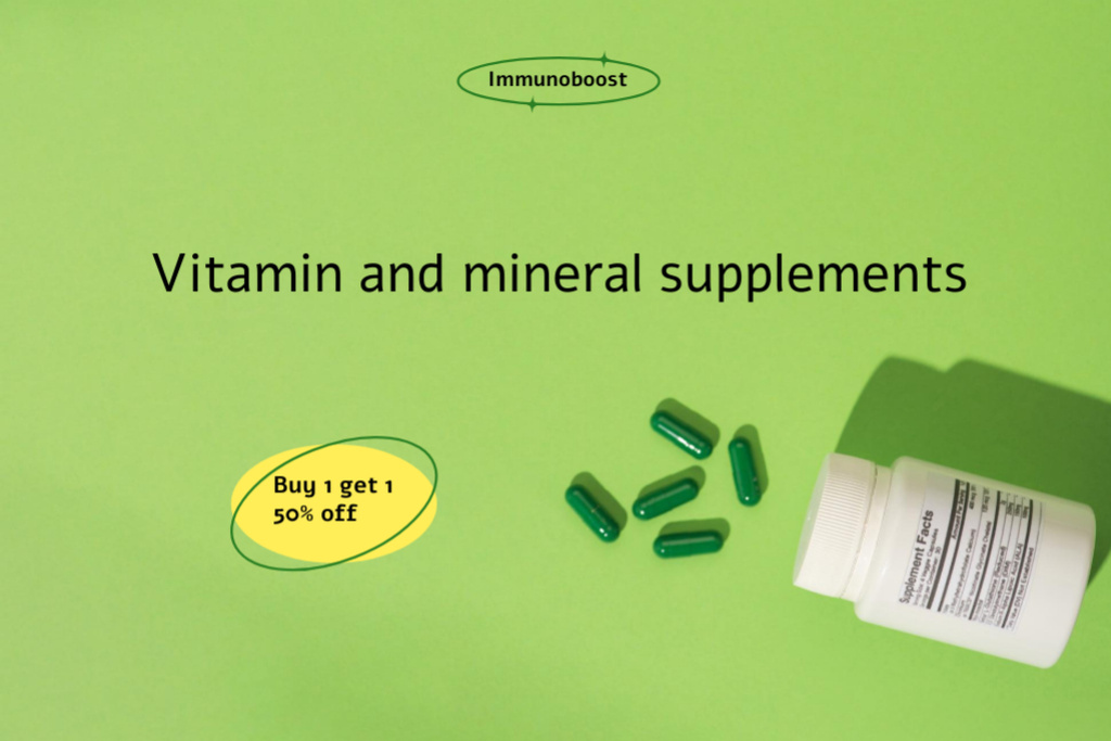 Designvorlage Nutritional Supplements Sale Offer on Green für Flyer 4x6in Horizontal