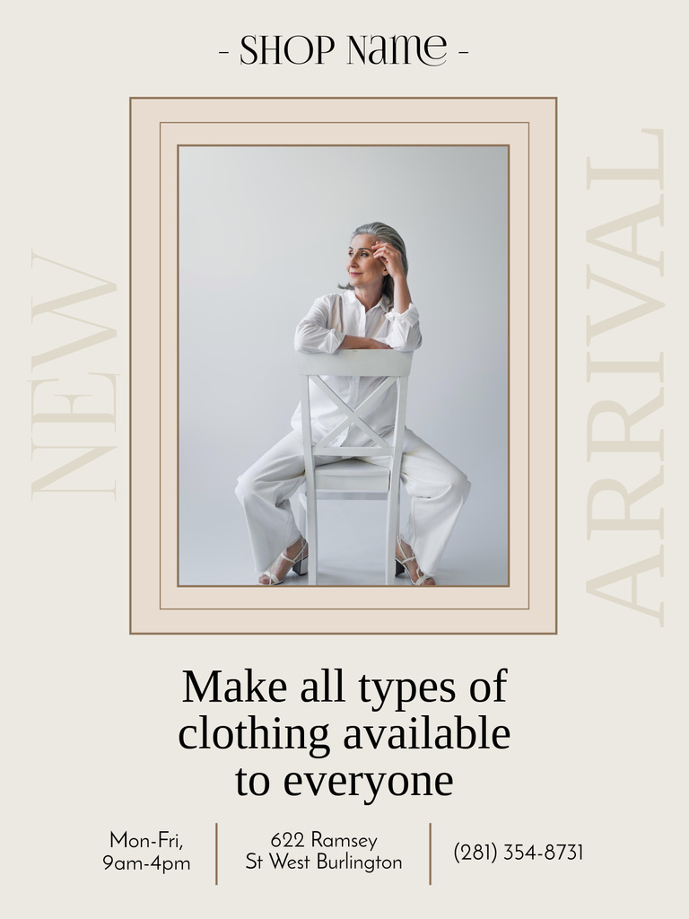 Stylish Senior Woman in White Outfit Poster US Šablona návrhu