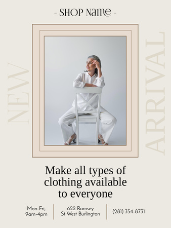 Designvorlage Stilvolle Seniorin im weißen Outfit für Poster US