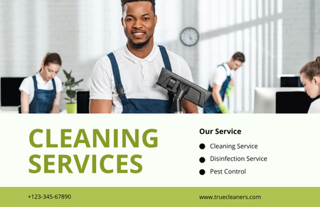 Cleaning Services Ad with Man in Uniform Flyer 5.5x8.5in Horizontal Design Template