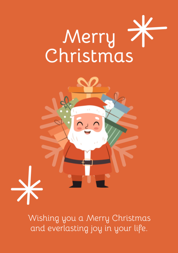 Christmas Wishes With Santa Holding Presents Postcard A5 Vertical Design Template