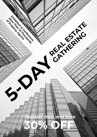Real Estate Exhibition with Glass Skyscrapers Poster Design Template