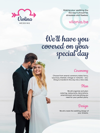 Wedding Planning Services with Happy Newlyweds Poster US Design Template