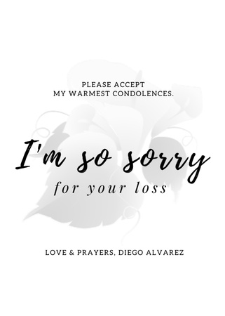 Deepest Condolence Messages on Black and White Postcard 5x7in Vertical Design Template