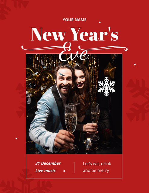 New Year's Eve Party With Live Music And Champagne Flyer 8.5x11inデザインテンプレート