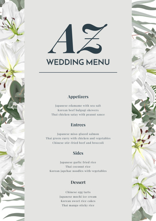 Green Grey Floral Wedding Menu Design Template