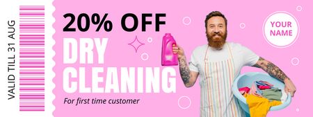 Dry Cleaning Services with Man holding Basket with Clothes Coupon Design Template