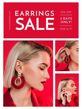 Jewelry Offer with Woman in Earrings Poster US Design Template