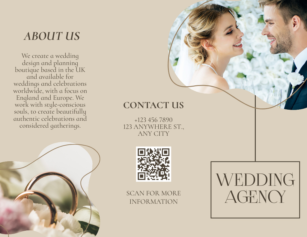 Wedding Agency Service Offer with Happy Newlyweds Brochure 8.5x11in Tasarım Şablonu