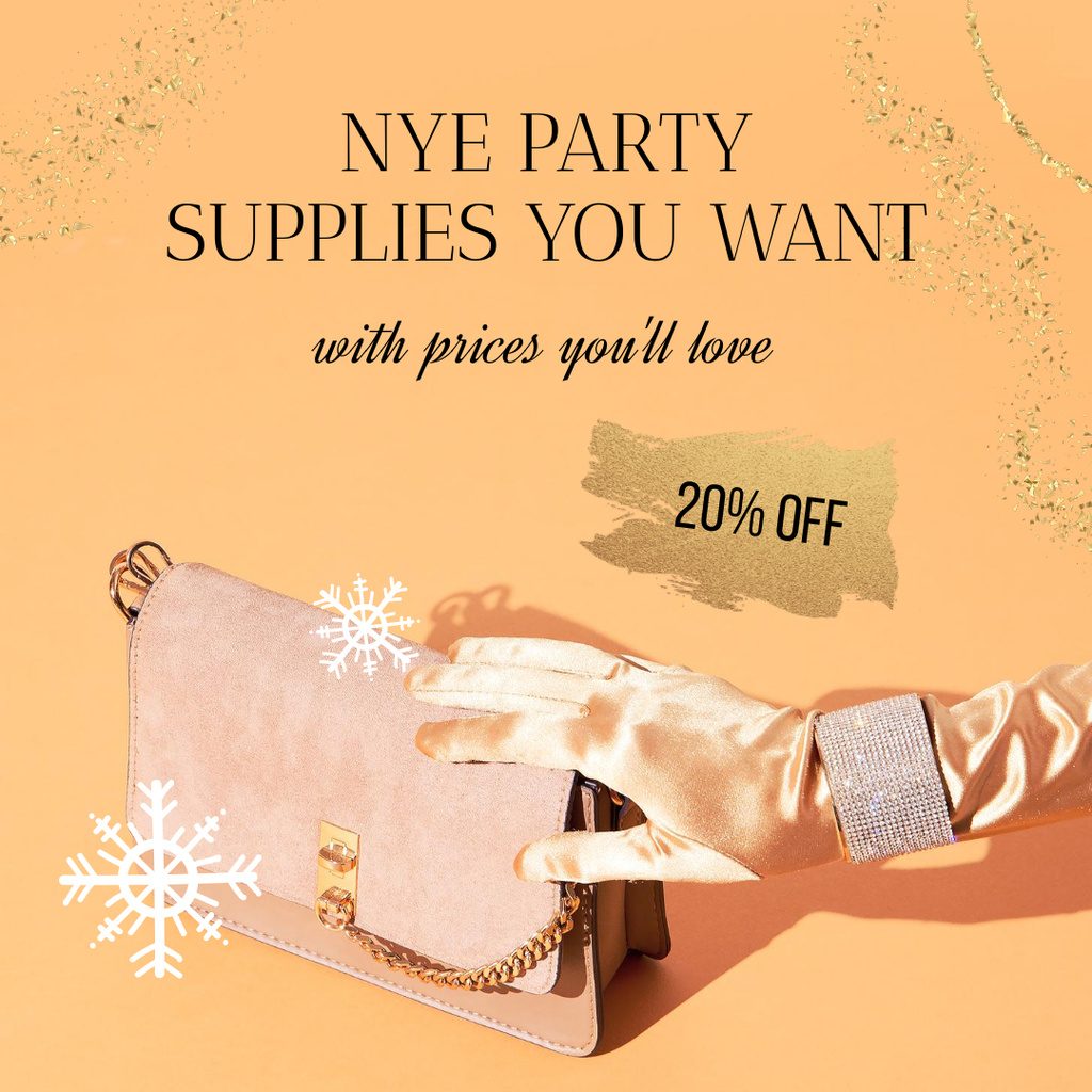 New Year Party Supplies Sale with Stylish Bag Instagram Šablona návrhu