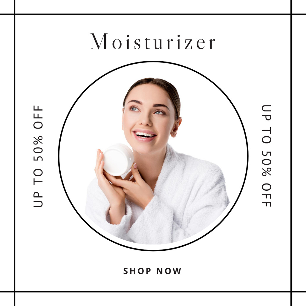 Skincare Products Ad with Girl Holding Moisturizer Jar Instagram Design Template