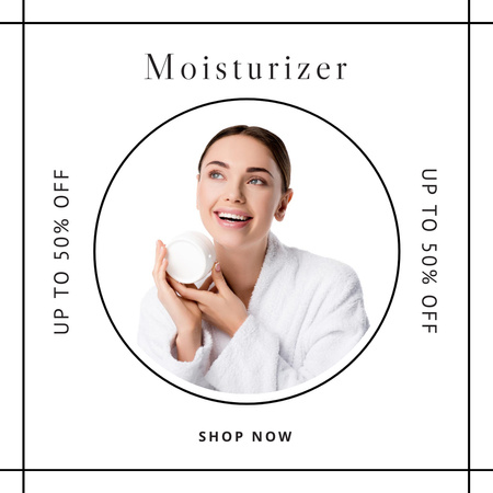 Skincare Products Ad with Girl Holding Moisturizer Jar Instagram Design Template