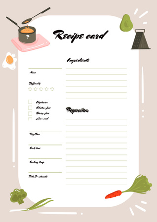 Plantilla de diseño de tarjeta de la receta con ingredientes de cocina Schedule Planner 