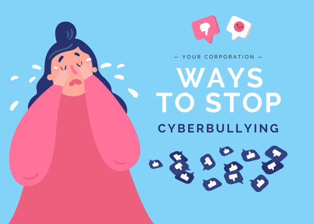 Ontwerpsjabloon van Postcard 5x7in van Helpful Tips to Stop Online Bullying In Blue