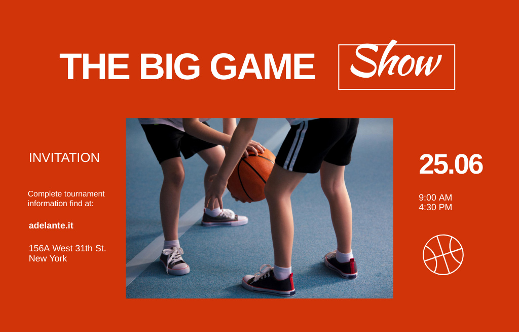 Exciting Basketball Tournament And Show Announcement Invitation 4.6x7.2in Horizontal Šablona návrhu