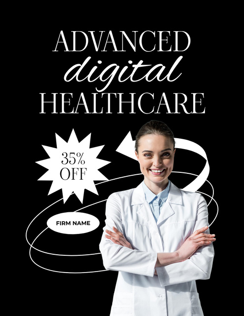Digital Healthcare Services Discount Poster 8.5x11in Design Template