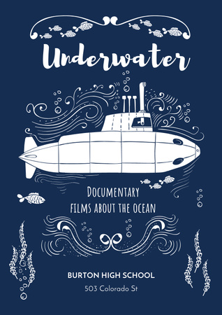 Underwater documentary film with Submarine Poster Design Template