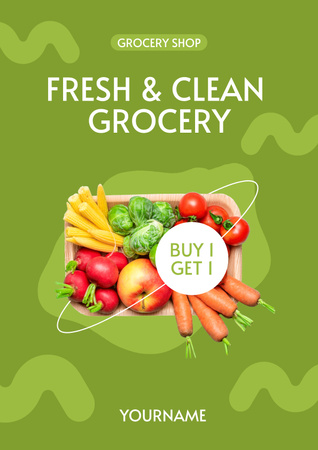 Healthy And Clean Veggies Promotion In Grocery Poster Design Template