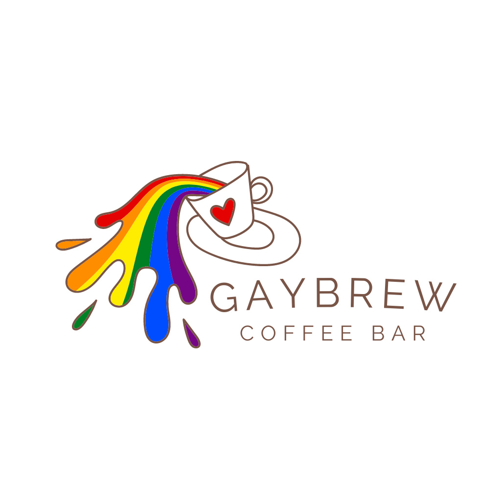 Cafe Ad with Coffee in LGBT Flag Colors Logo Tasarım Şablonu