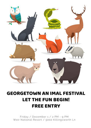 Plantilla de diseño de Festival de animales con animales lindos de la historieta Poster 