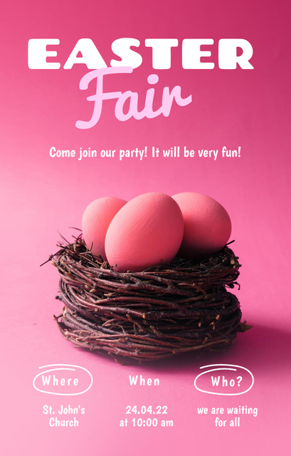Designvorlage Holiday Easter Fair Announcement In Pink für Invitation 4.6x7.2in