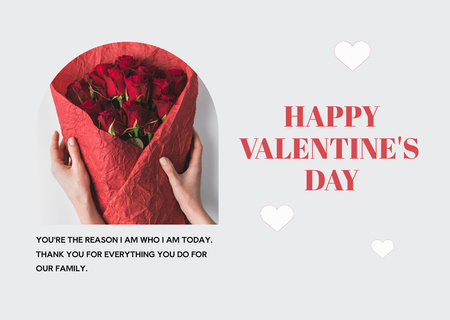 Ontwerpsjabloon van Card van Groeten op Valentijnsdag met boeket rozen in grijs